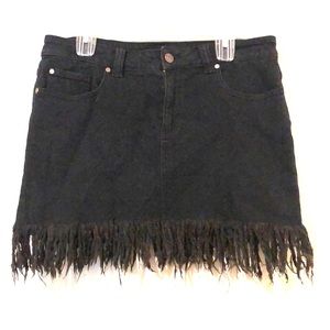 Black denim fringe skirt. Never worn!